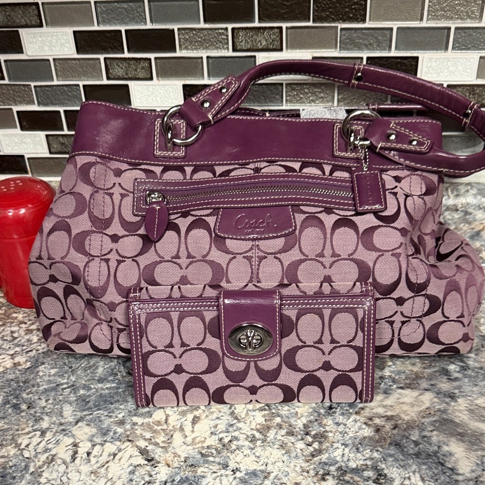 Coach Purple Signature Shoulder Bag and Wallet